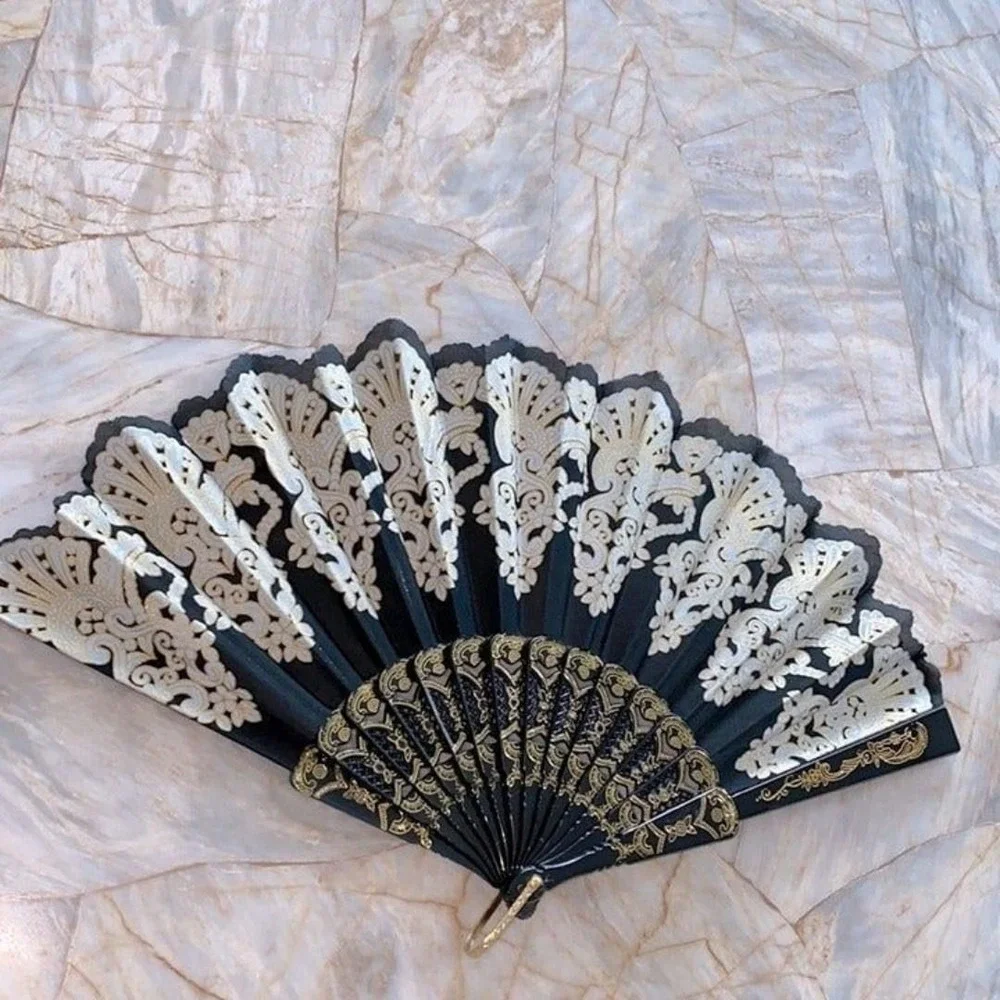 Spain Embroidery Fan Plastic Folding Fan Party Dance Foldable Hand Fan Costume